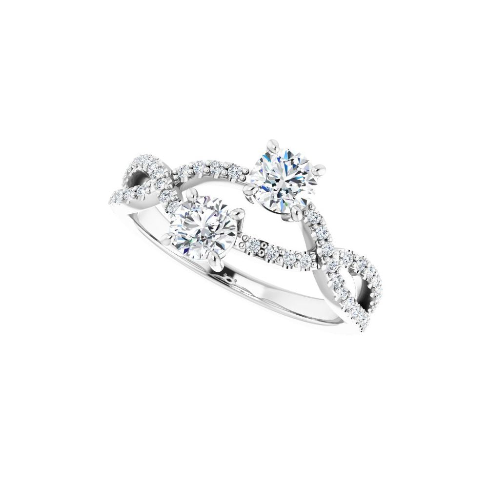3/4 CT Natural Diamond Two-Stone Ring in 14K White Gold