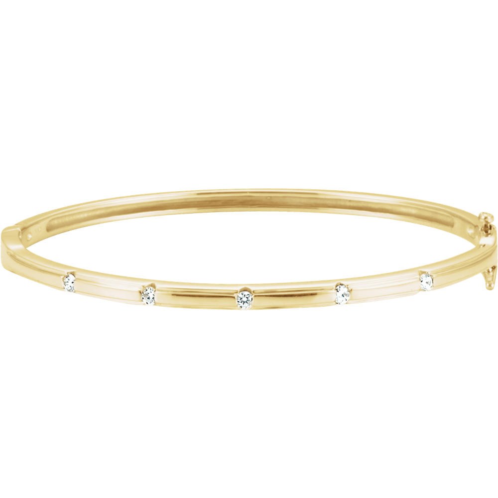 1/4 CT Natural Diamond Bangle 6" Bracelet in 14K Yellow Gold