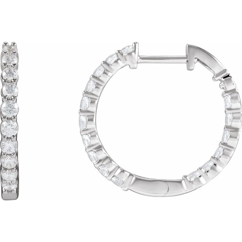 1 CT Lab-Grown Diamond Hoop Earrings in 14K White Gold