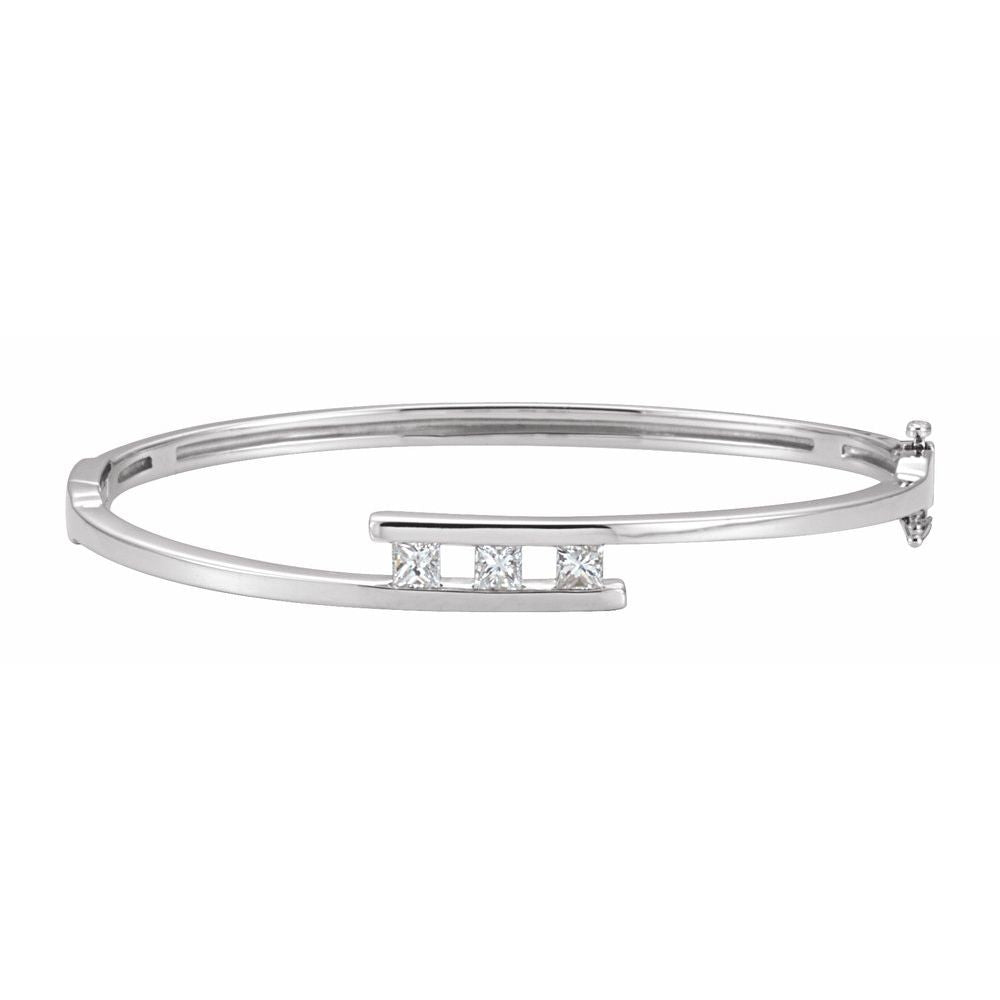 5/8 CT Natural Princess Cut Diamond Bangle in 14K White Gold