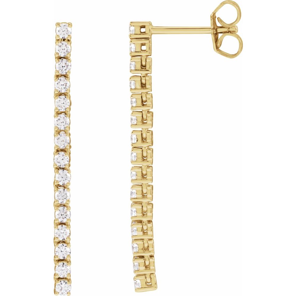 3/4 CT Natural Diamond Bar Earrings in 14K Yellow Gold