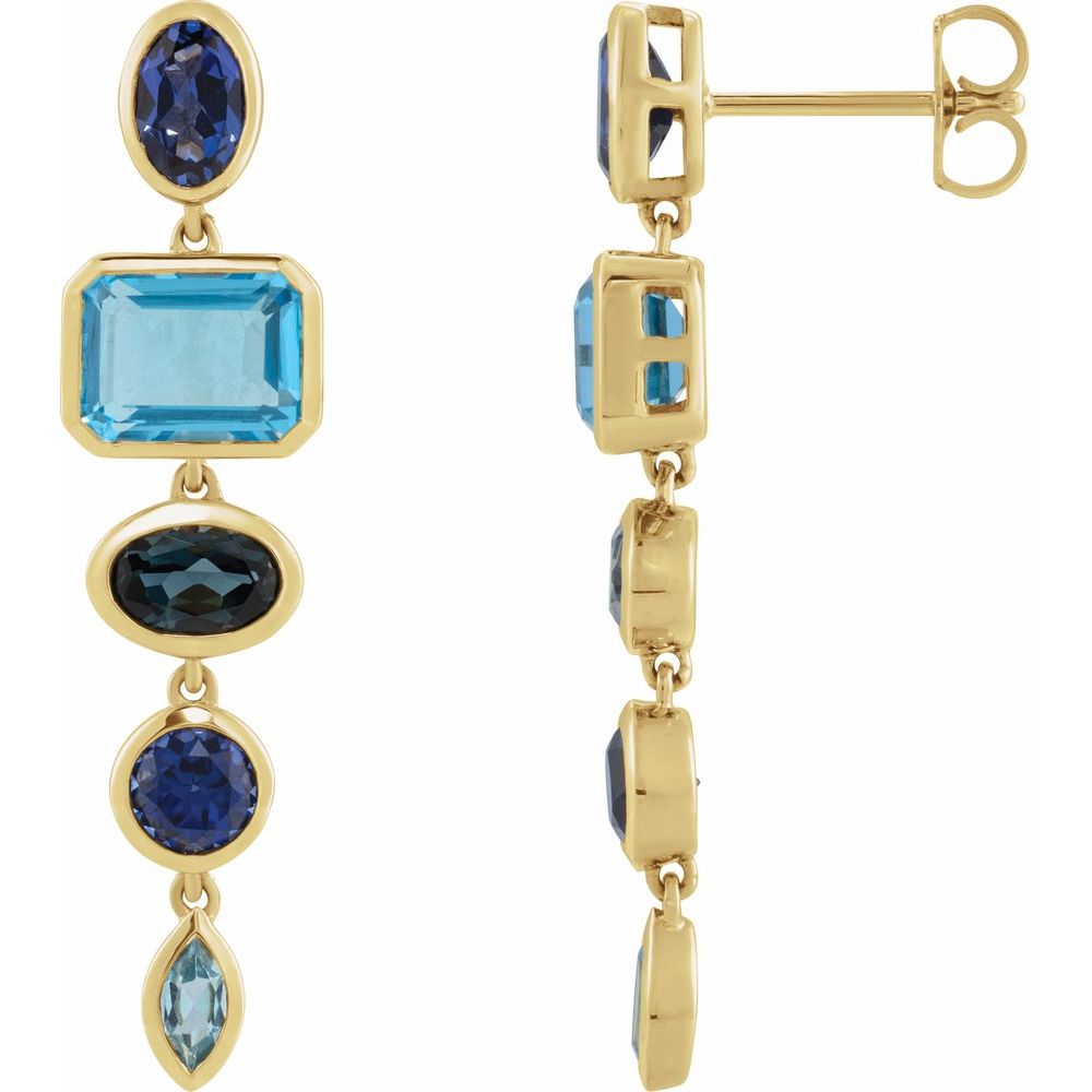 Blue Sapphire & Topaz Dangle Earrings in 14K Yellow Gold