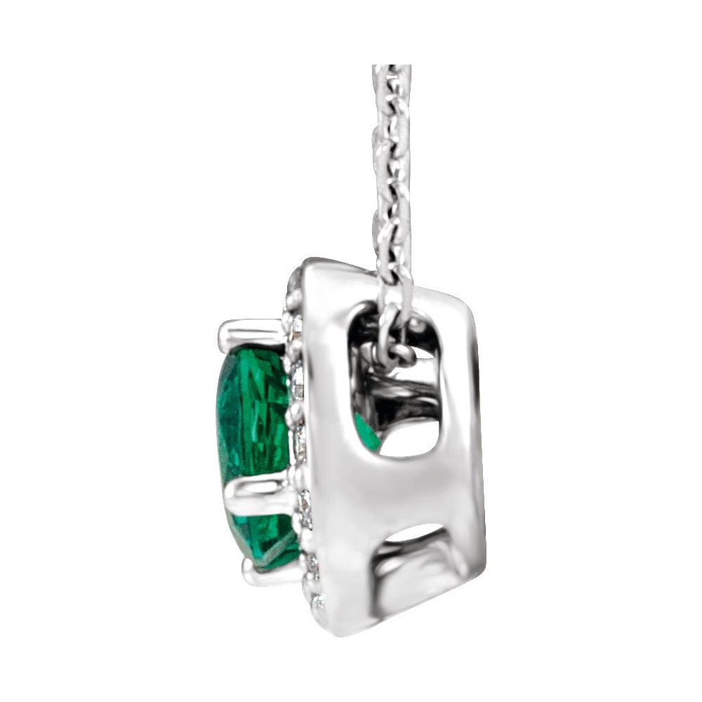Lab-Grown Emerald & Natural Diamond Necklace in 14K White Gold