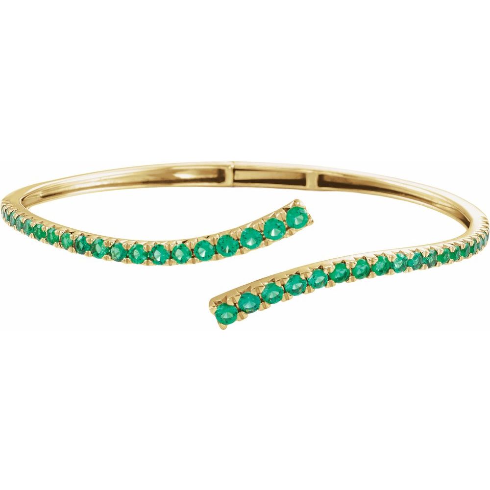 Lab-Grown Emerald Bypass Cuff Bracelet in 14K Yellow Gold