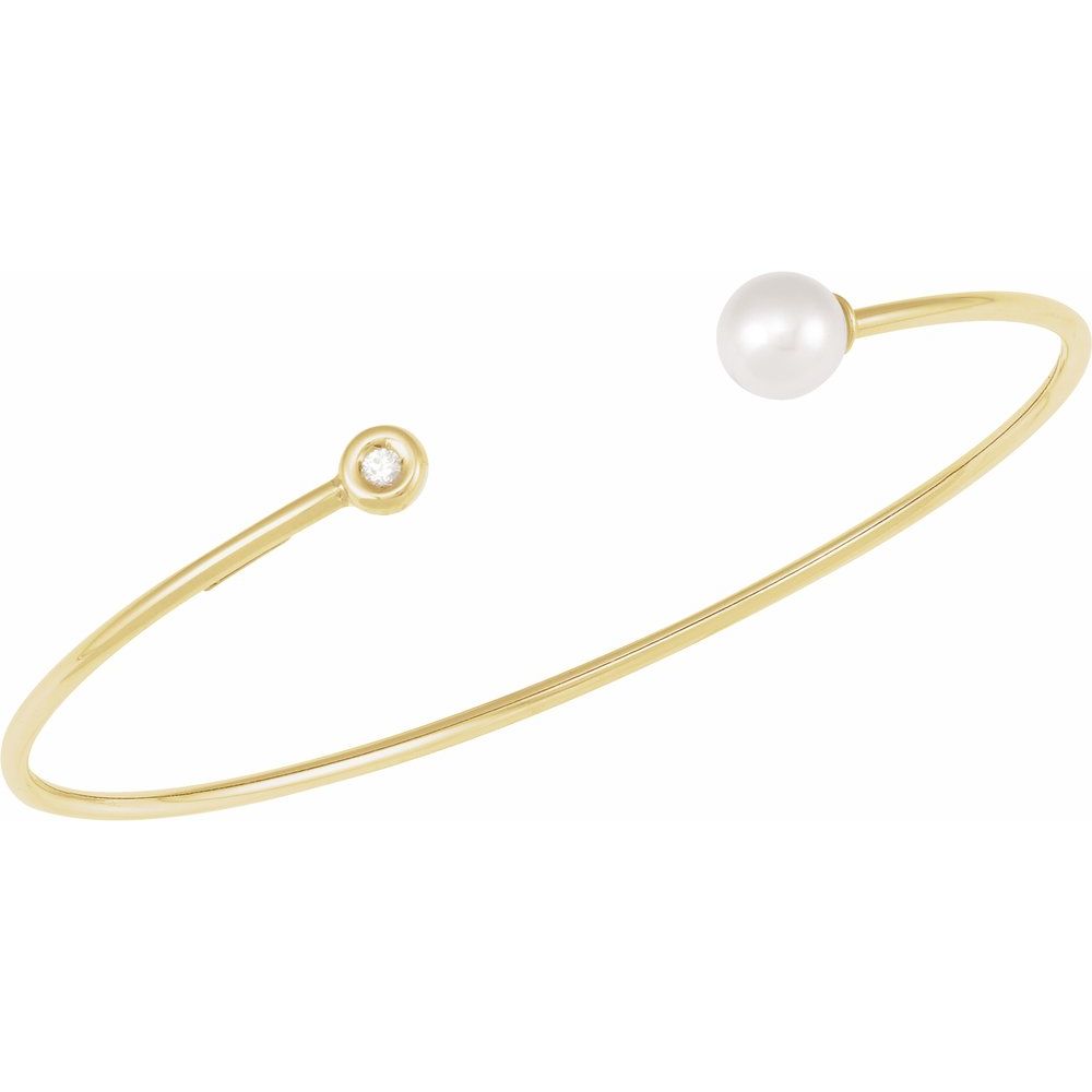 Freshwater Pearl & .03 CT Natural Diamond Cuff Bracelet in 14K Yellow Gold