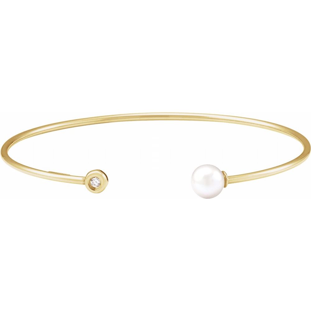 Freshwater Pearl & .03 CT Natural Diamond Cuff Bracelet in 14K Yellow Gold