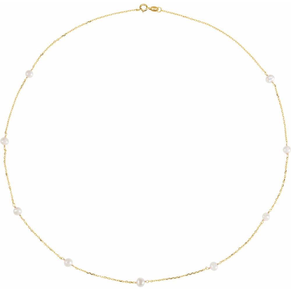 Freshwater Pearl Station Necklace in 14K Yellow Gold