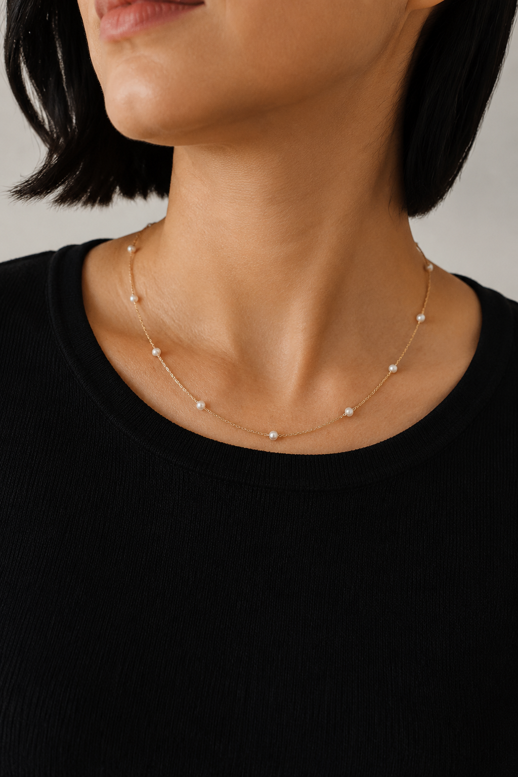 Freshwater Pearl Station Necklace in 14K Yellow Gold