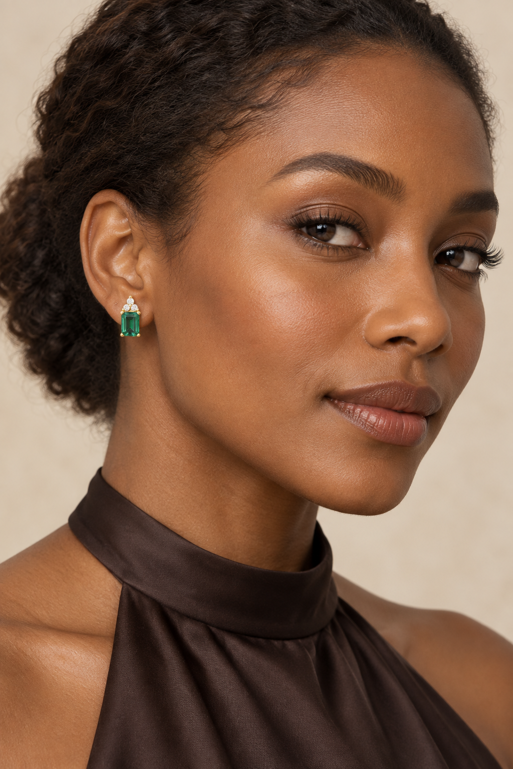 Lab-Grown Emerald & 1/8 CT Diamond Earrings in 14K Yellow Gold