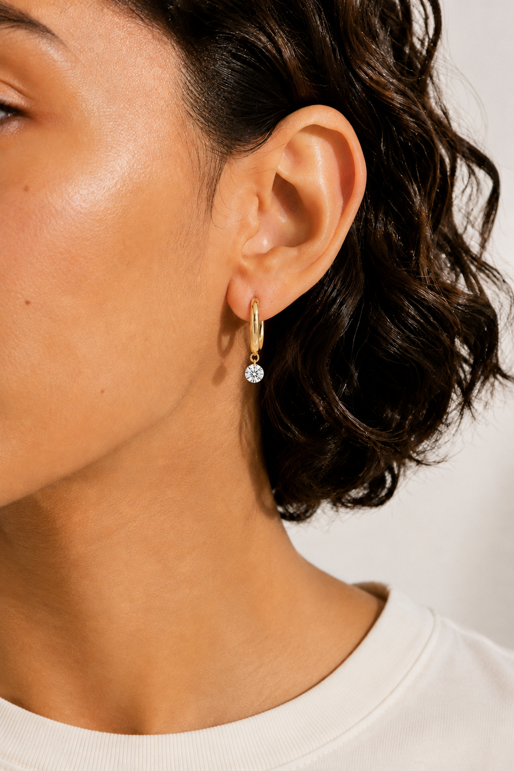 1/3 CT Drilled Natural Diamond Hinged Hoop Earrings in 14K Yellow Gold