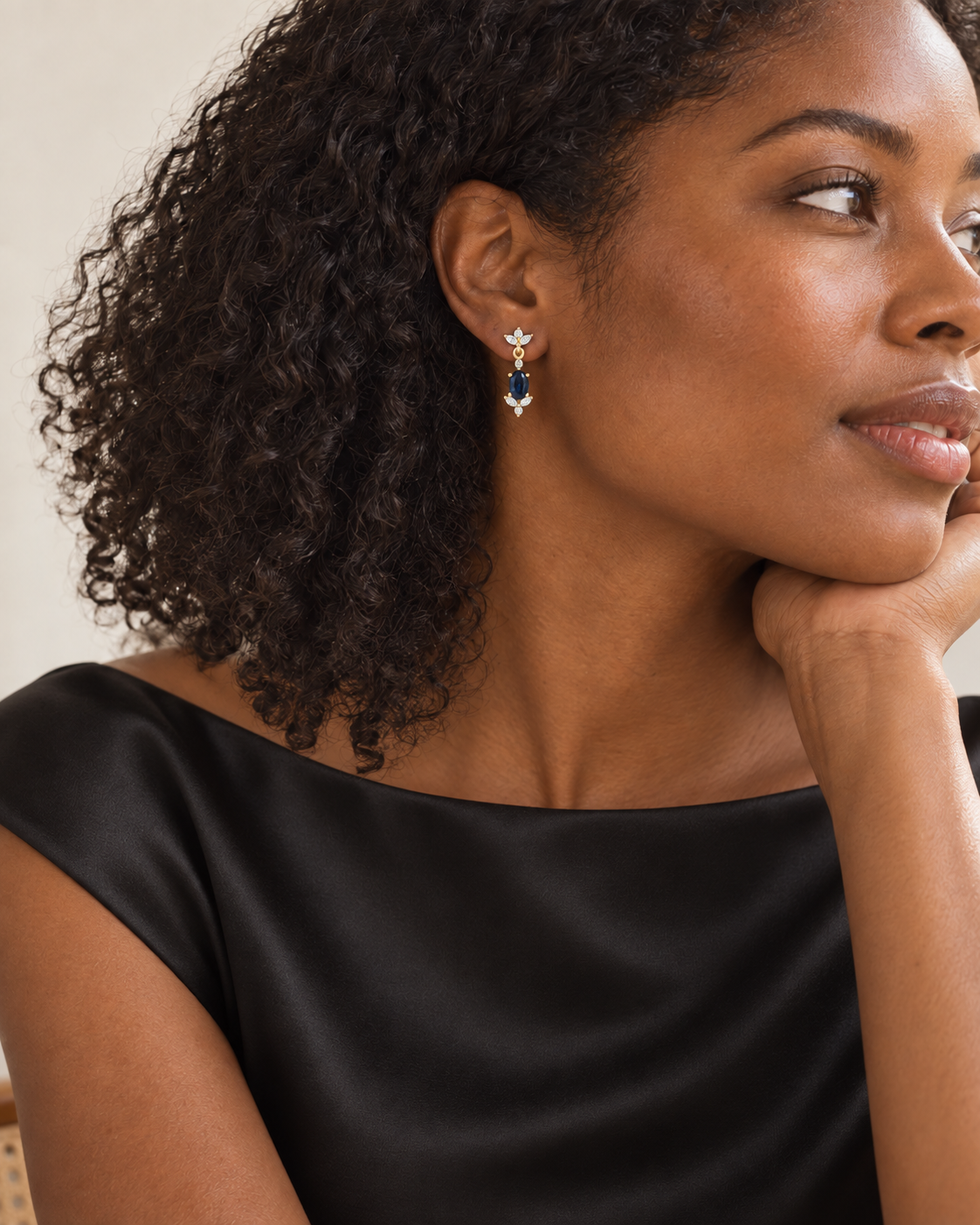 Natural Blue Sapphire & 1/3 CT Natural Diamond Earrings in 14K Yellow Gold