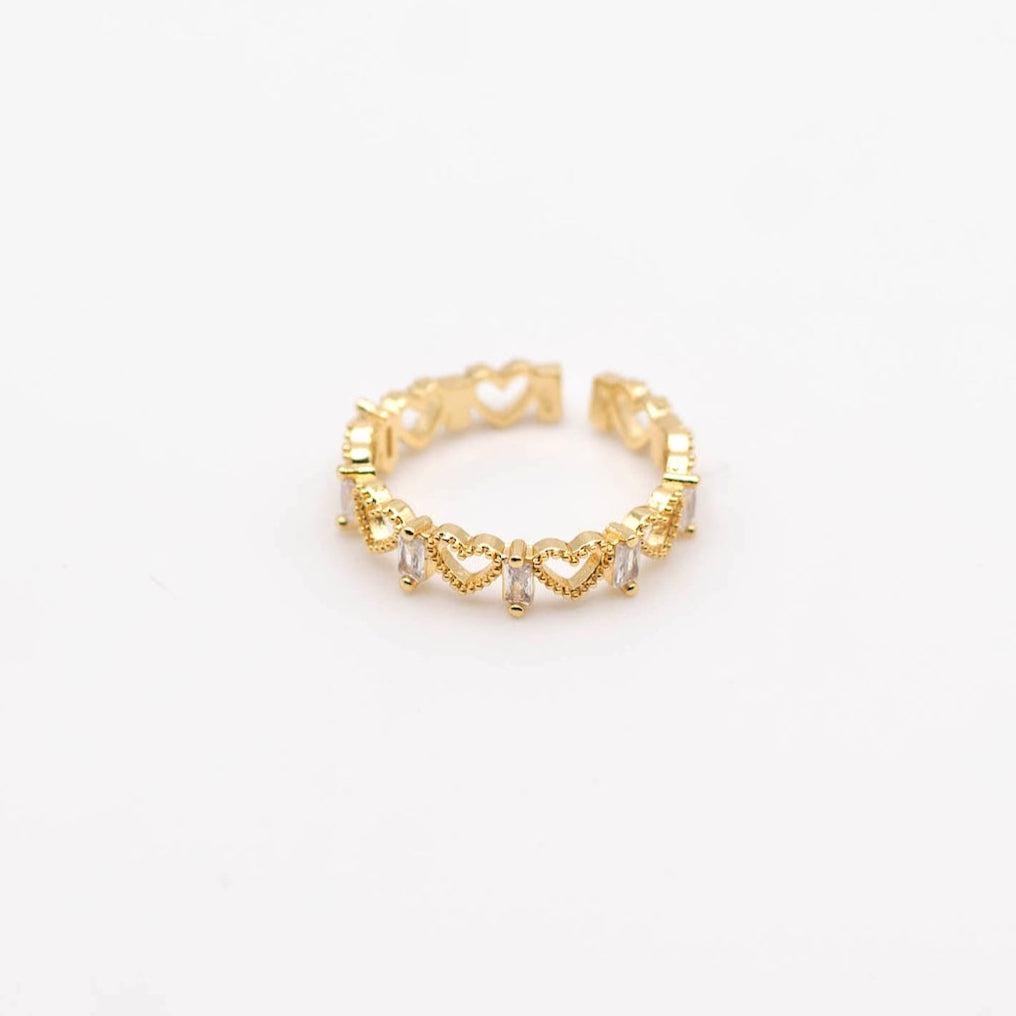 Gold CZ Heart Ring, Gold Filled Heart Ring, Gold Heart Ring, Adjustable Heart Ring, Heart Crystal Ring, Gold Heart Band, Heart Stacking Ring