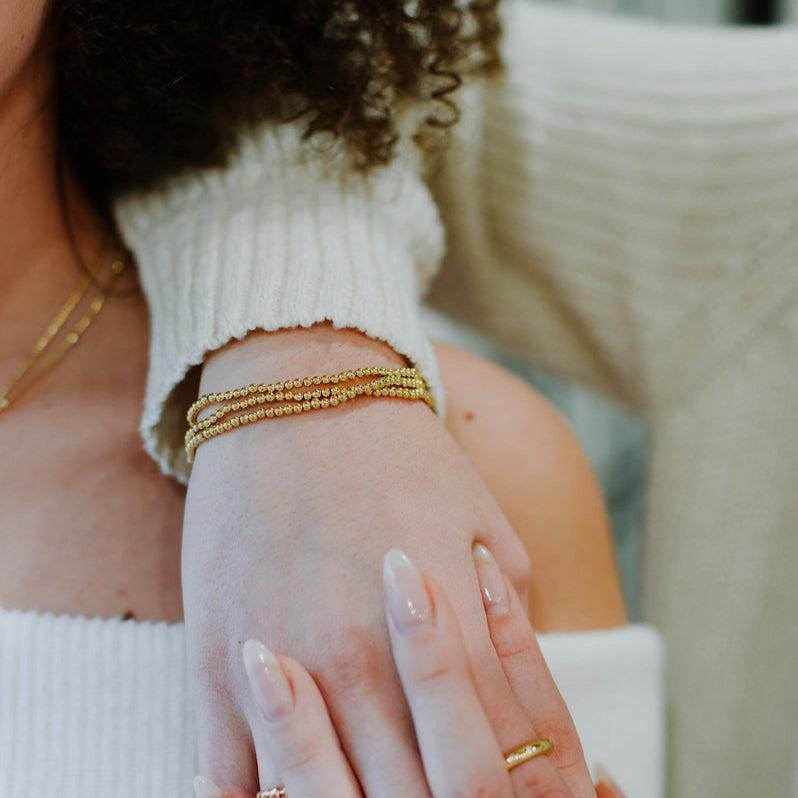 Gold Bead Bracelet Stack, Three Bracelet Stack, Gold Layering Bracelets, Dainty Gold Bead Bracelet, Minimalist Gold Bead Bracelet