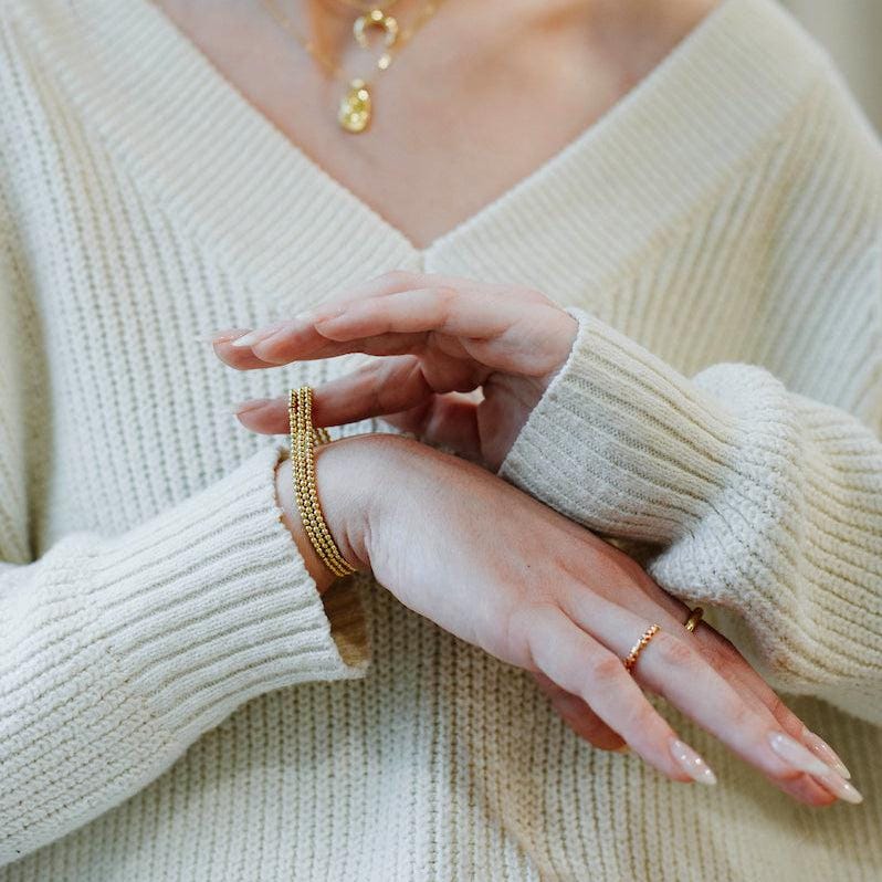 Gold Bead Bracelet Stack, Three Bracelet Stack, Gold Layering Bracelets, Dainty Gold Bead Bracelet, Minimalist Gold Bead Bracelet