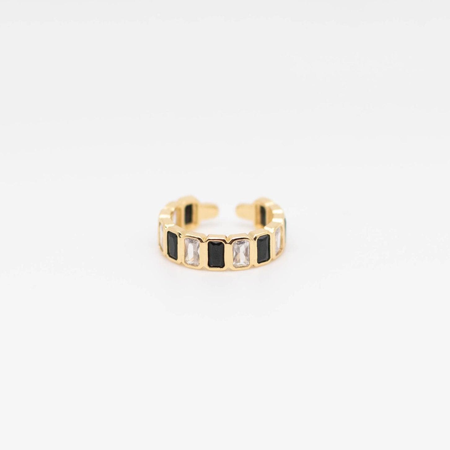 Black Gold Stone Ring, Gold Filled Stacking Ring, Black CZ Ring, Hypoallergenic Gold Ring, Adjustable CZ Gold Ring, Chunky CZ Ring