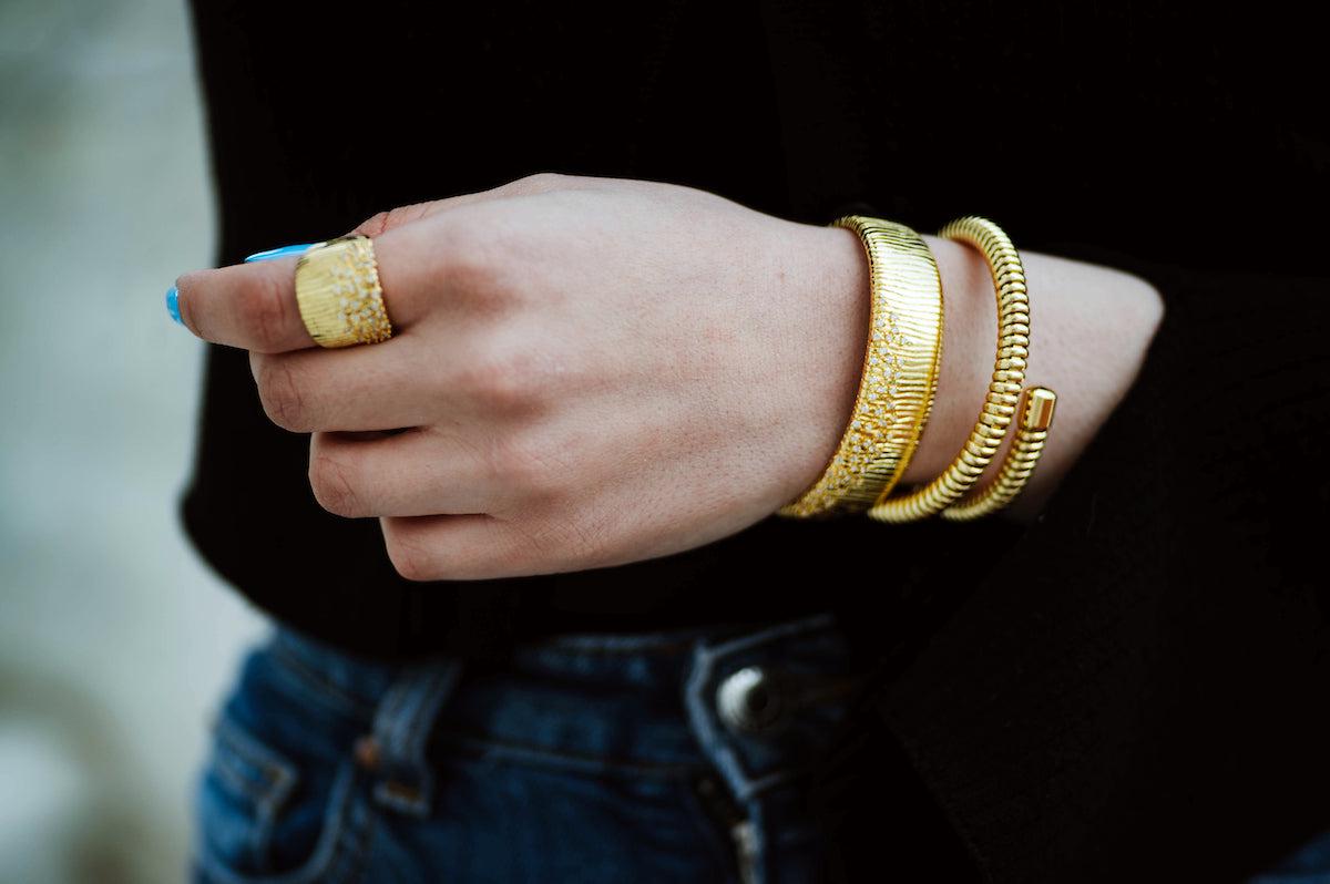 Gold Filled Cuff Bracelet, Chunky Gold Cuff, Gold Filled Bangle, Adjustable Gold Cuff, Wide Gold Bangle, Chunky Gold Bangle, CZ Bangle