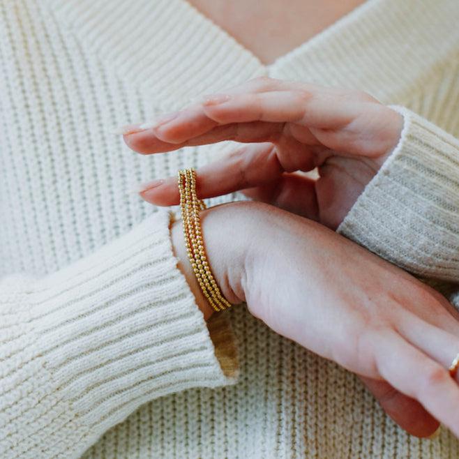 Gold Bead Bracelet Stack, Three Bracelet Stack, Gold Layering Bracelets, Dainty Gold Bead Bracelet, Minimalist Gold Bead Bracelet