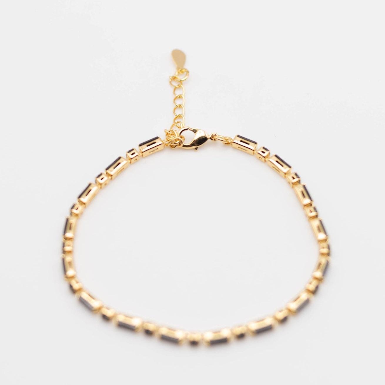 Black Tennis Bracelet, Black and Gold Dainty Bracelet, Hypoallergenic Dainty Bracelet, Tarnish Free Bracelet, Clasp Tennis Bracelet