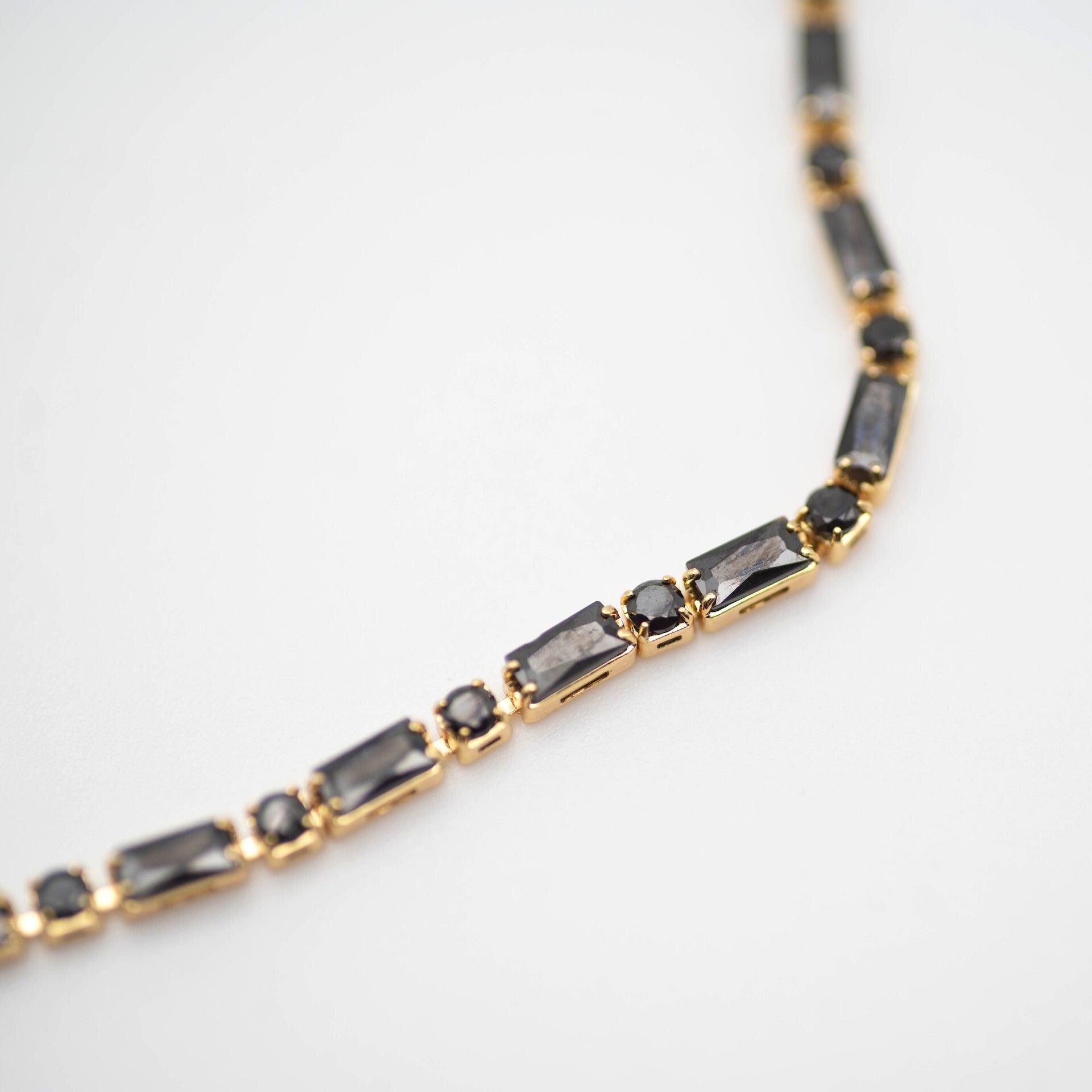 Black Tennis Bracelet, Black and Gold Dainty Bracelet, Hypoallergenic Dainty Bracelet, Tarnish Free Bracelet, Clasp Tennis Bracelet
