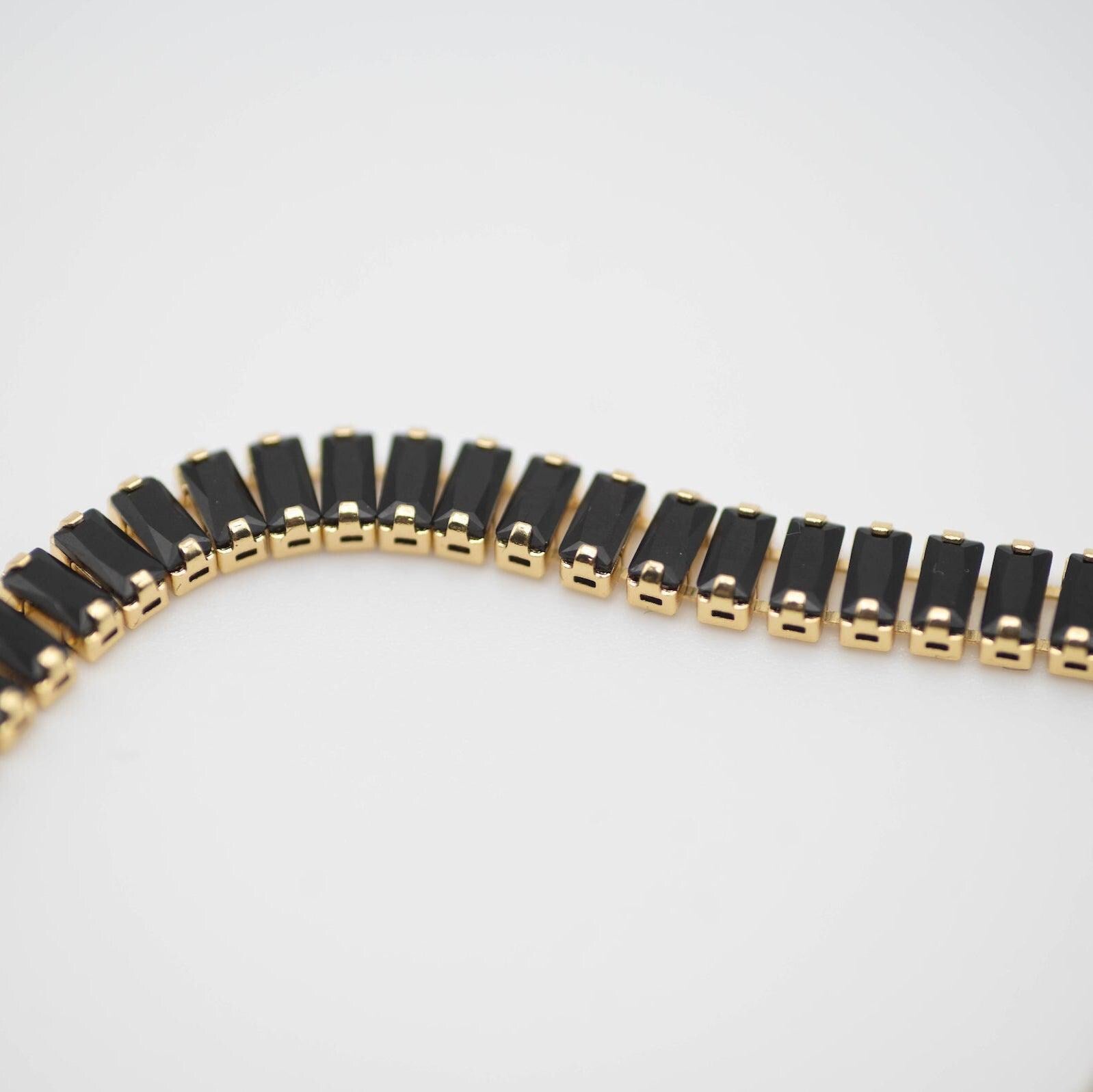 Black Gold Bracelet, Black Tennis Bracelet, Black Stone Bracelet, Gold Filled Tennis Bracelet, Minimalist Tennis Bracelet, Night Bracelet