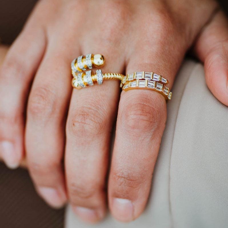 Adjustable CZ Gold Ring, Gold Crystal Ring, Gold-Filled Wrap Ring, Wrapped CZ Ring, Gold Spiral Ring, Gold Wrap Ring, Minimalist Wrap Ring
