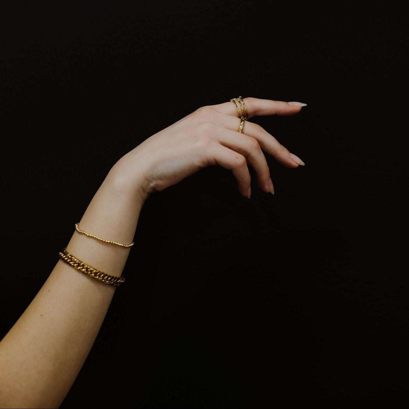 Gold Bead Bracelet Stack, Three Bracelet Stack, Gold Layering Bracelets, Dainty Gold Bead Bracelet, Minimalist Gold Bead Bracelet