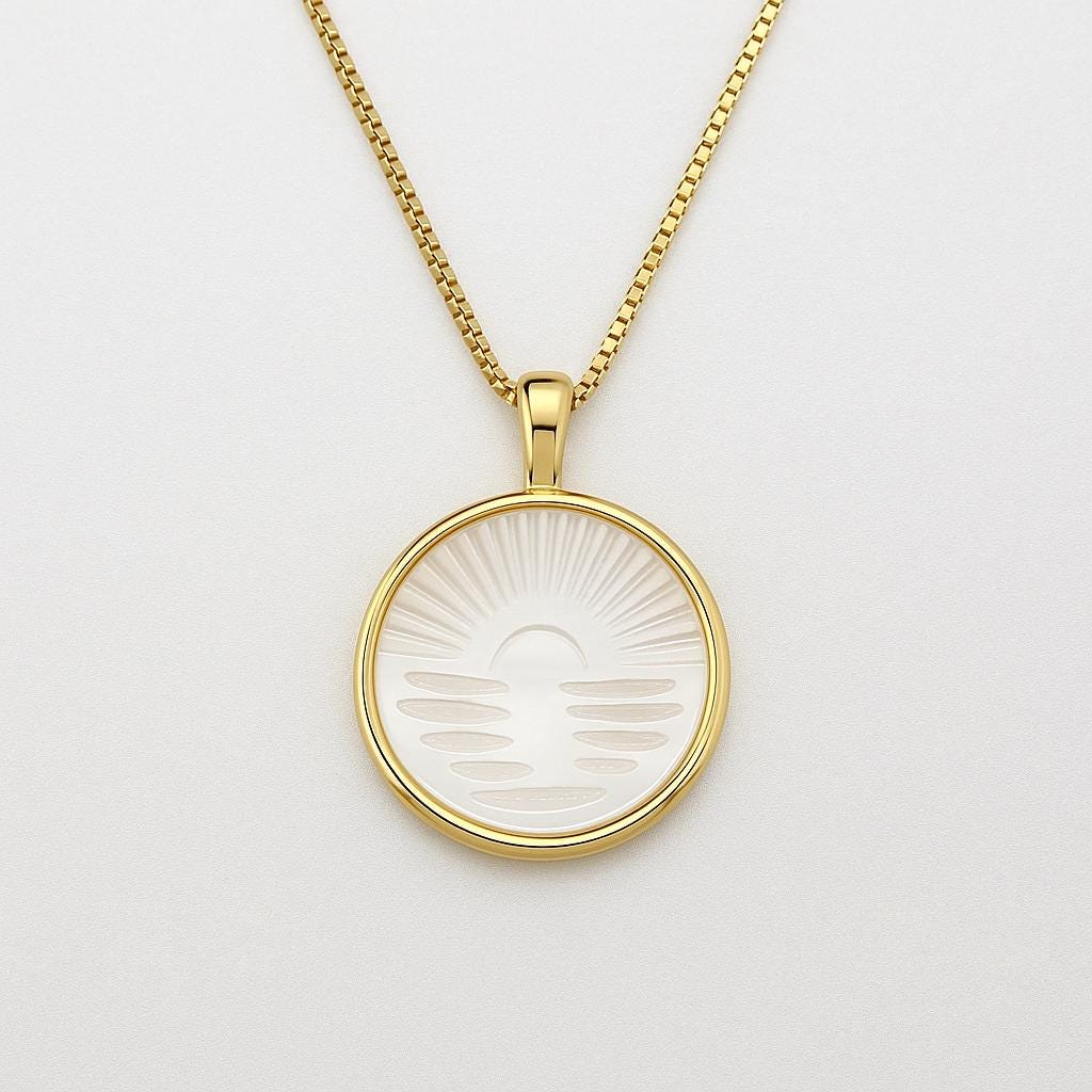 Sunset Necklace, Sunrise Necklace, Pearl Gold Filled Necklace, Pearl Circle Pendant Necklace, Morning Necklace, Circle Pendant Gold Necklace