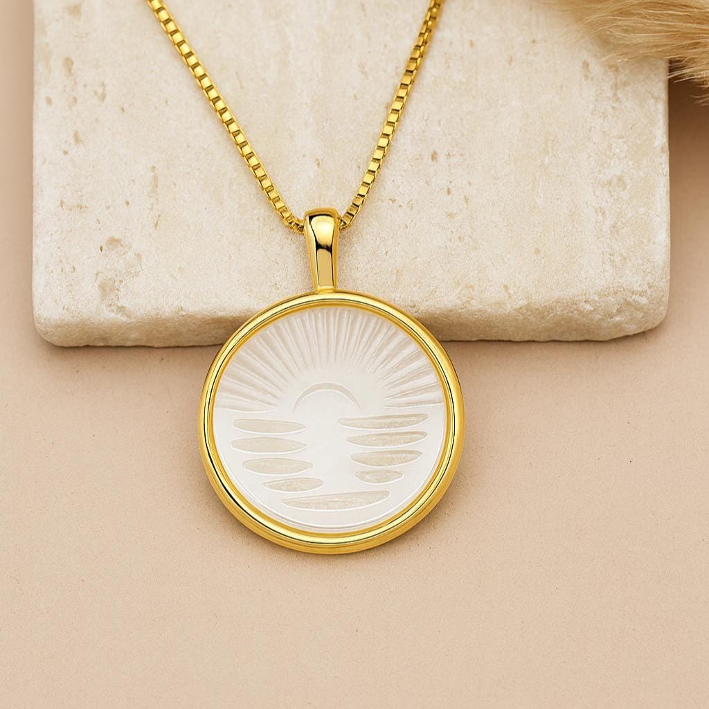 Sunset Necklace, Sunrise Necklace, Pearl Gold Filled Necklace, Pearl Circle Pendant Necklace, Morning Necklace, Circle Pendant Gold Necklace