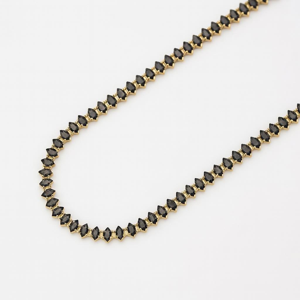 Dainty Black Gold Necklace, Black Gold Choker Necklace, Black Marquise Necklace, Gold Filled Black Necklace, Elegant Black Necklace