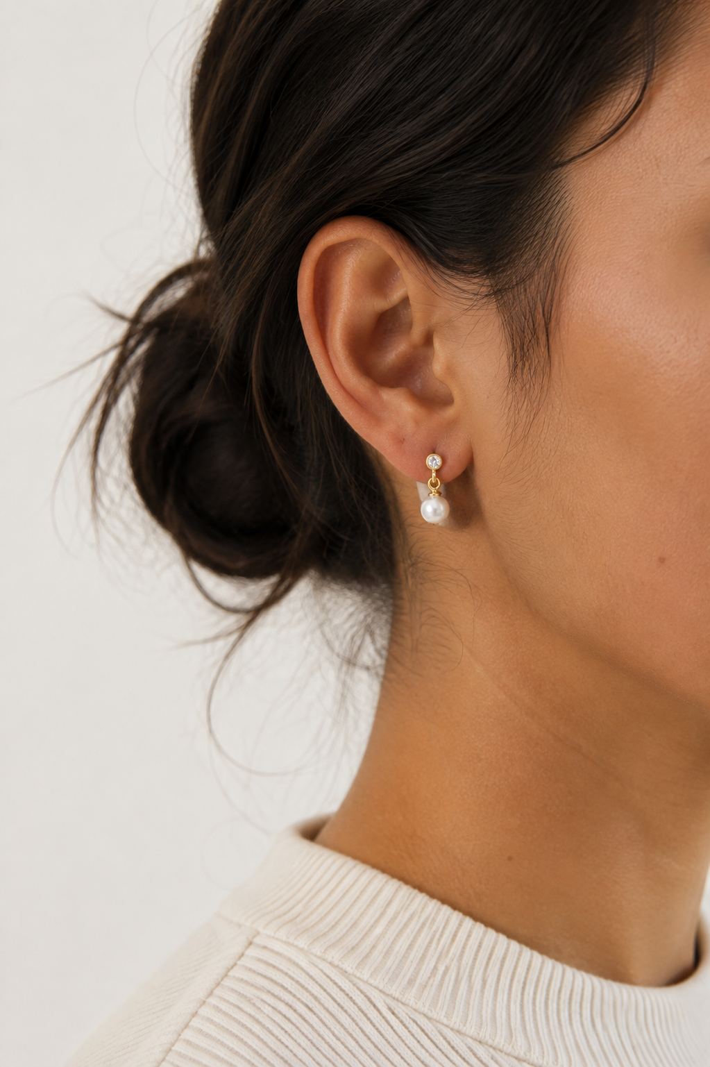 Akoya Pearl & .06 CT Natural Diamond Earrings in 14K Yellow Gold