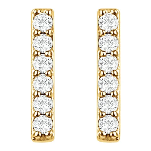 14K Yellow Gold 1/10 CTW Natural Diamond Stud Bar Earrings