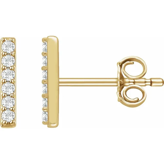 14K Yellow Gold 1/10 CTW Natural Diamond Stud Bar Earrings