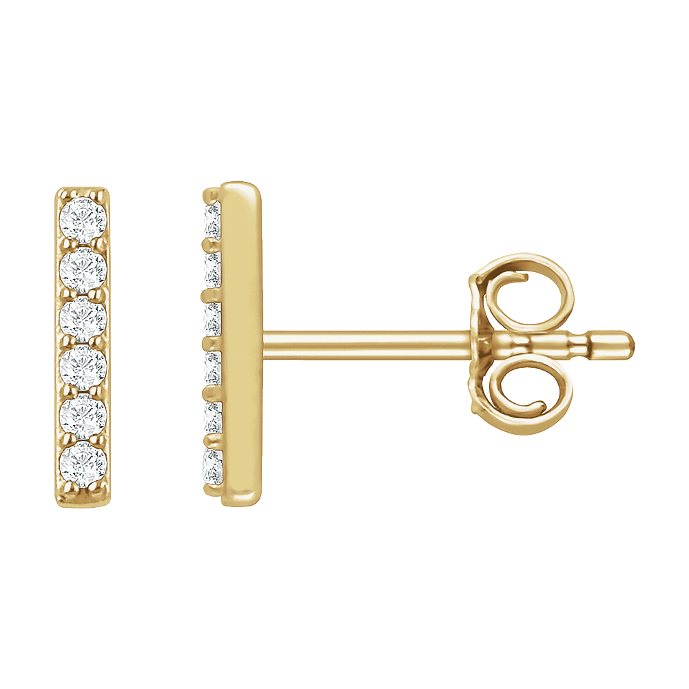1/10 CT Natural Diamond Stud Bar Earrings in 14K Yellow Gold