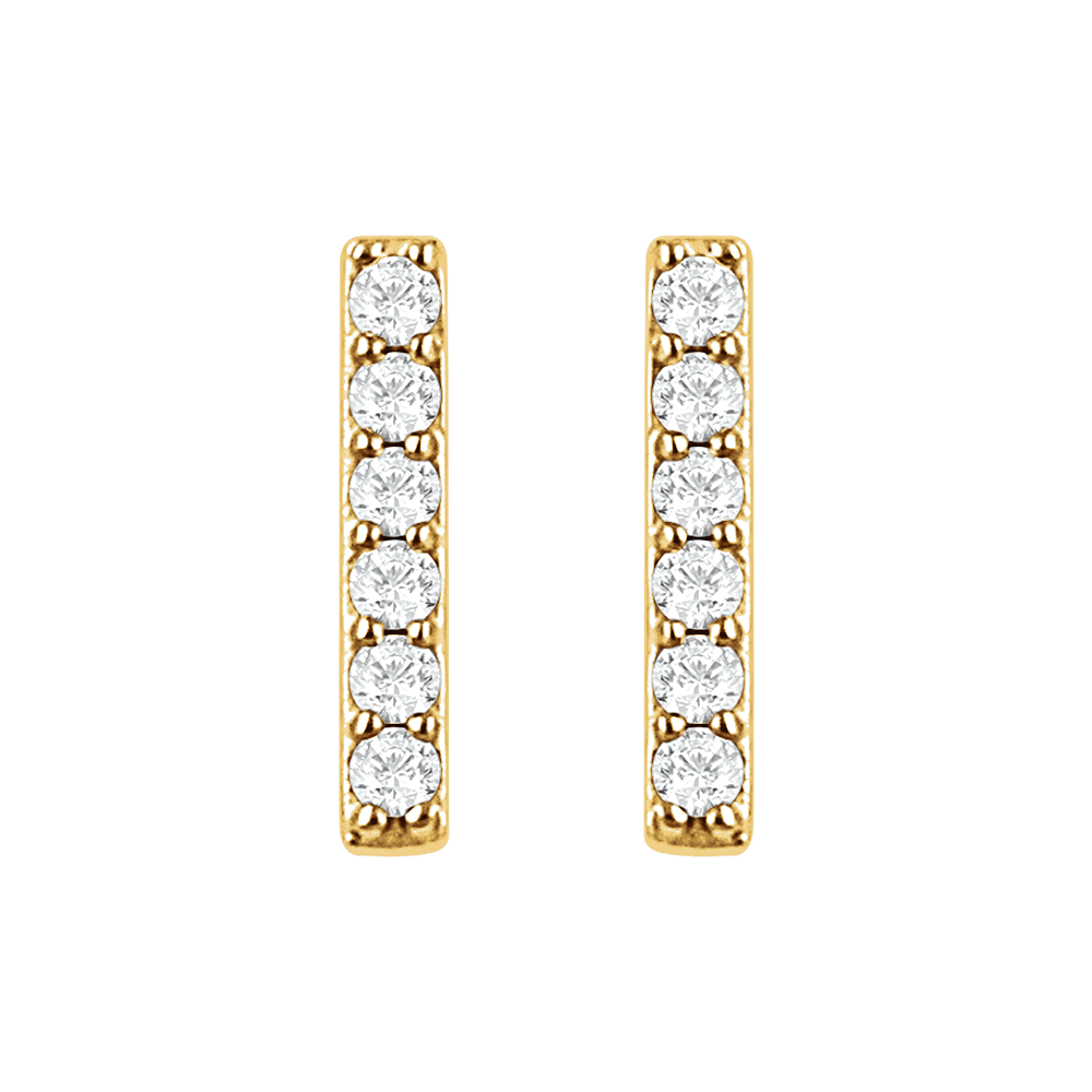 1/10 CT Natural Diamond Stud Bar Earrings in 14K Yellow Gold
