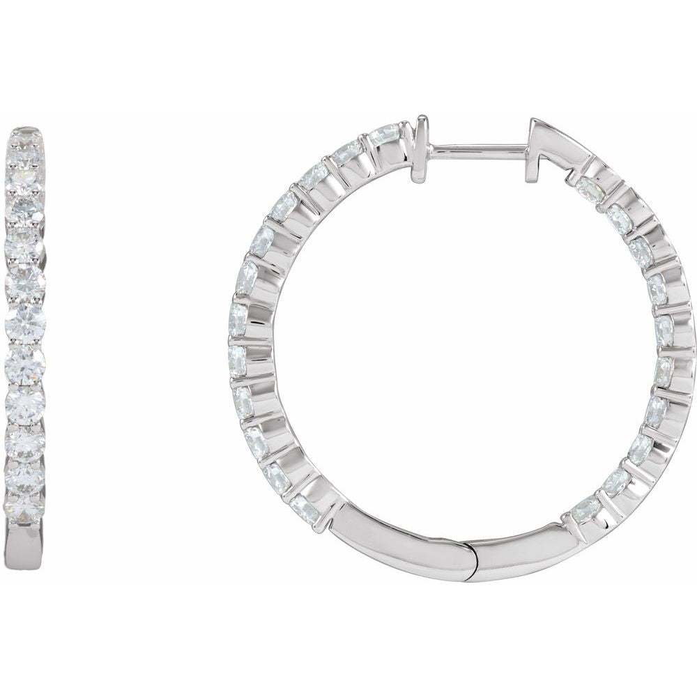 3 CT Lab-Grown Diamond Hoop Earrings in 14K White Gold