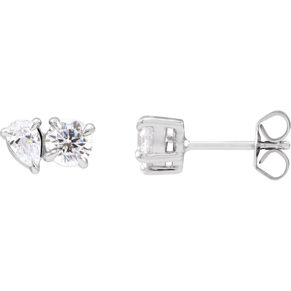 14K White Gold 1 1/6 CTW Lab-Grown Diamond Two-Stone Stud Earrings