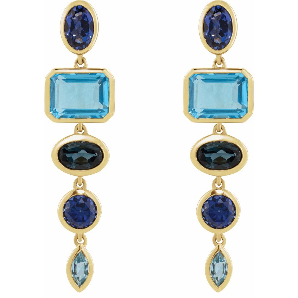 Blue Sapphire & Topaz Dangle Earrings in 14K Yellow Gold