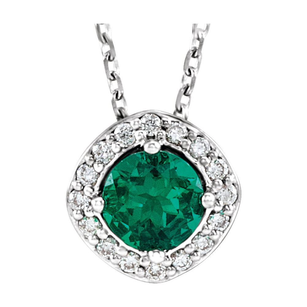 Lab-Grown Emerald & Natural Diamond Necklace in 14K White Gold