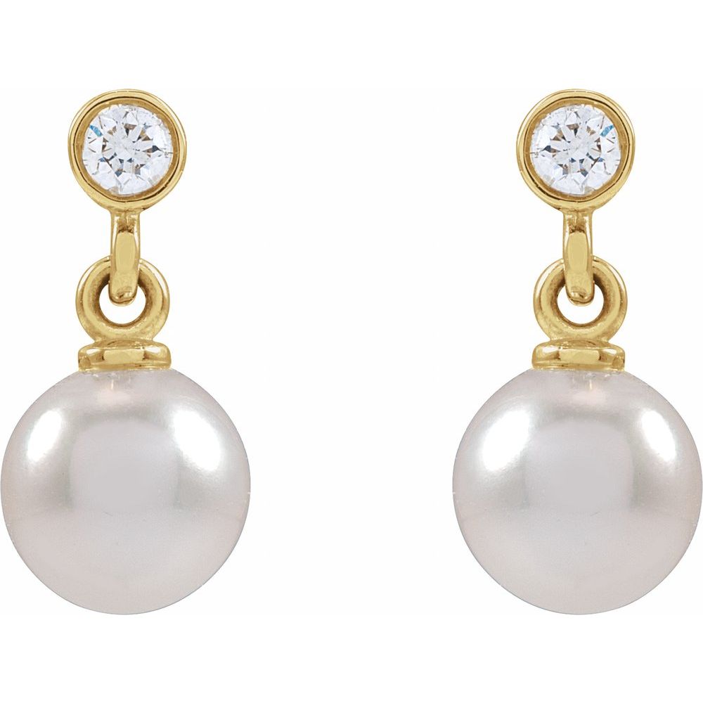 Akoya Pearl & .06 CT Natural Diamond Earrings in 14K Yellow Gold