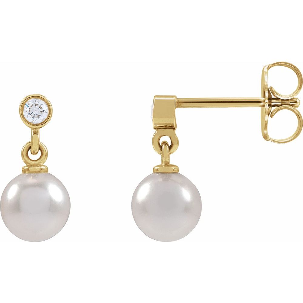 Akoya Pearl & .06 CT Natural Diamond Earrings in 14K Yellow Gold
