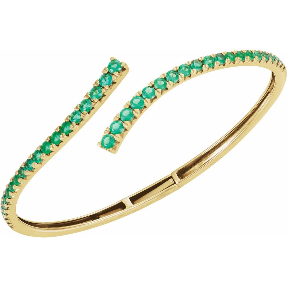 Lab-Grown Emerald Bypass Cuff Bracelet in 14K Yellow Gold