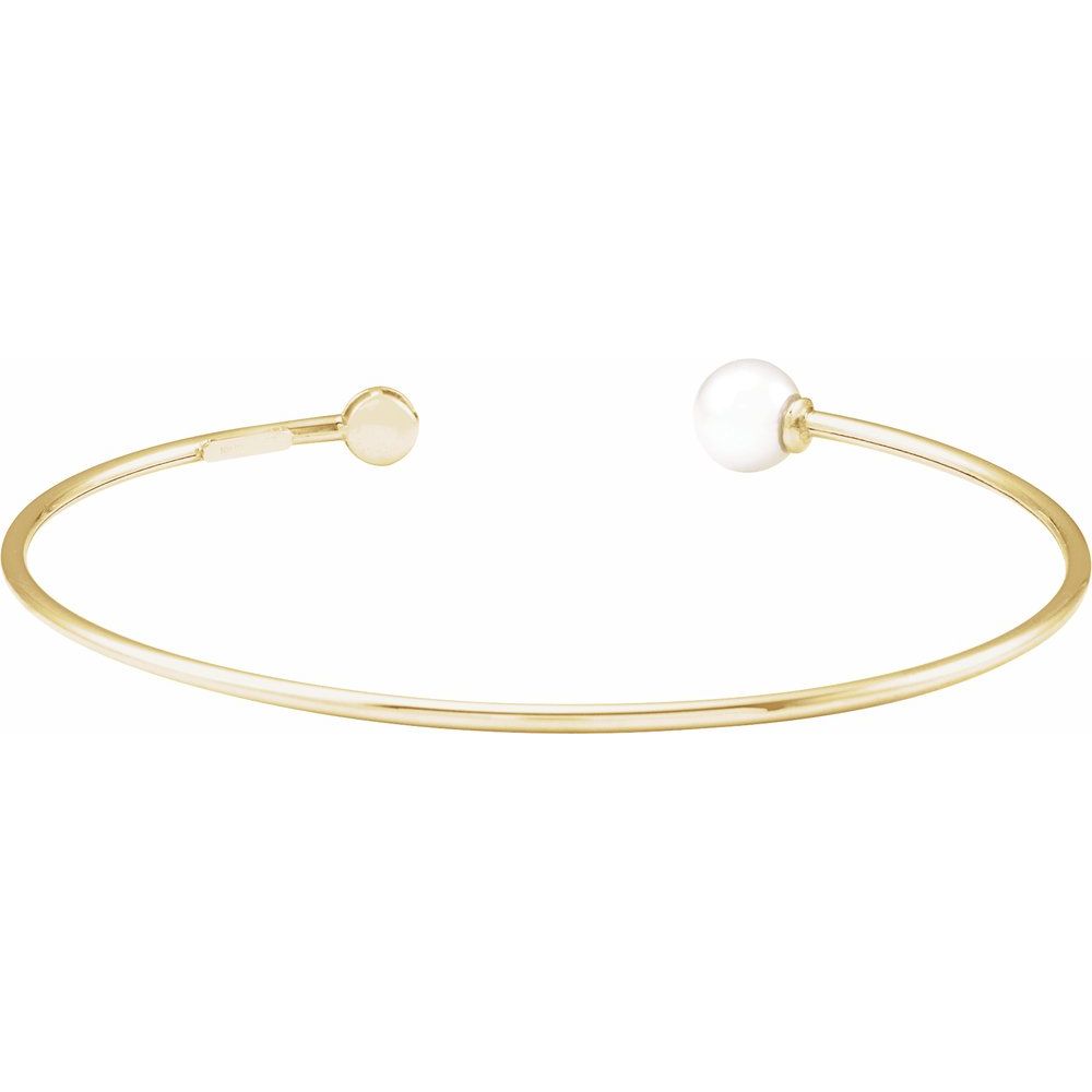 Freshwater Pearl & .03 CT Natural Diamond Cuff Bracelet in 14K Yellow Gold