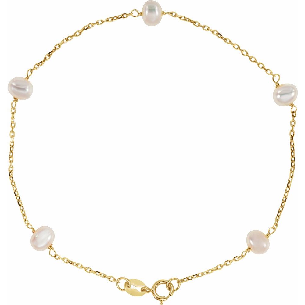 Five Station Freshwater Pearl Bracelet in 14K Yellow Gold