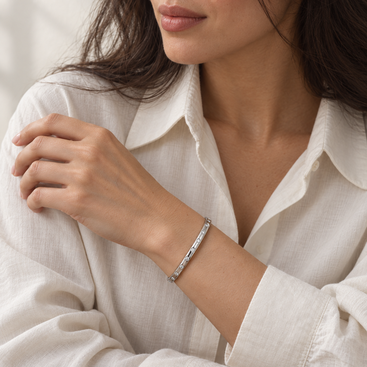 1/2 CT Natural Diamond Bangle in 14K White Gold