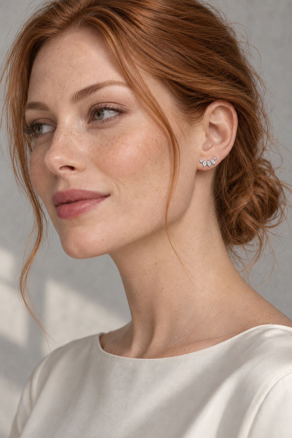1/3 CT Natural Diamond Curved Bar Earrings in 14K White Gold