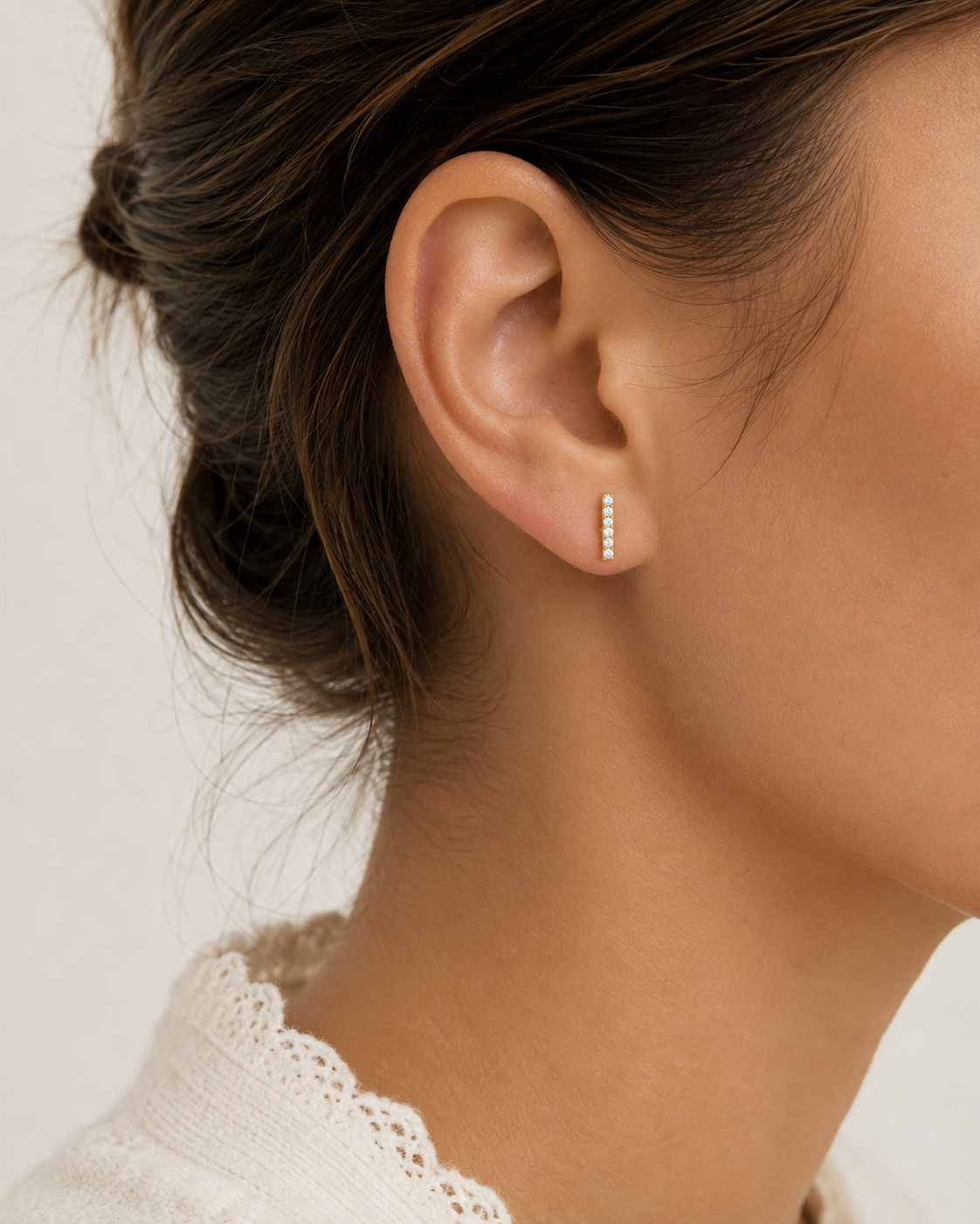 14K Yellow Gold 1/10 CTW Natural Diamond Stud Bar Earrings