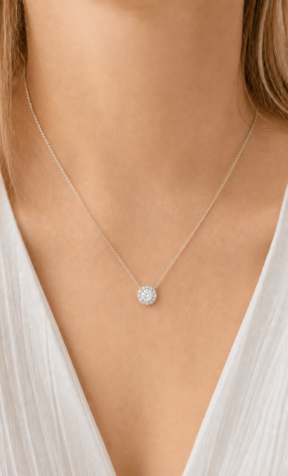 1 CT Lab-Grown Diamond French-Set 16-18" Necklace in 14K White Gold