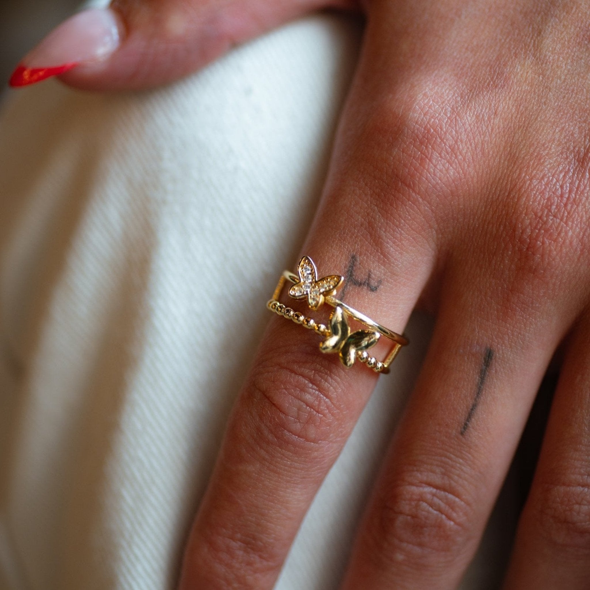 Golden Butterfly Adjustable Ring
