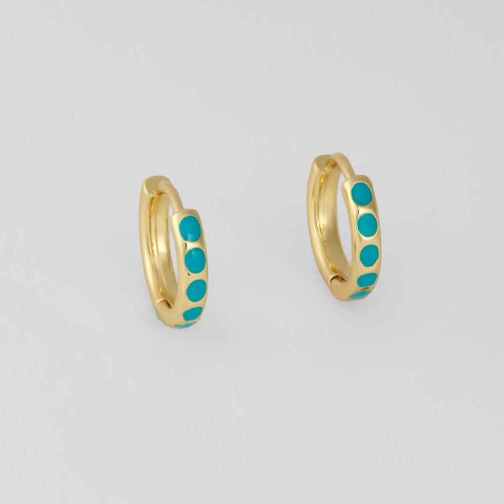 Turquoise Dot Mini Hoops