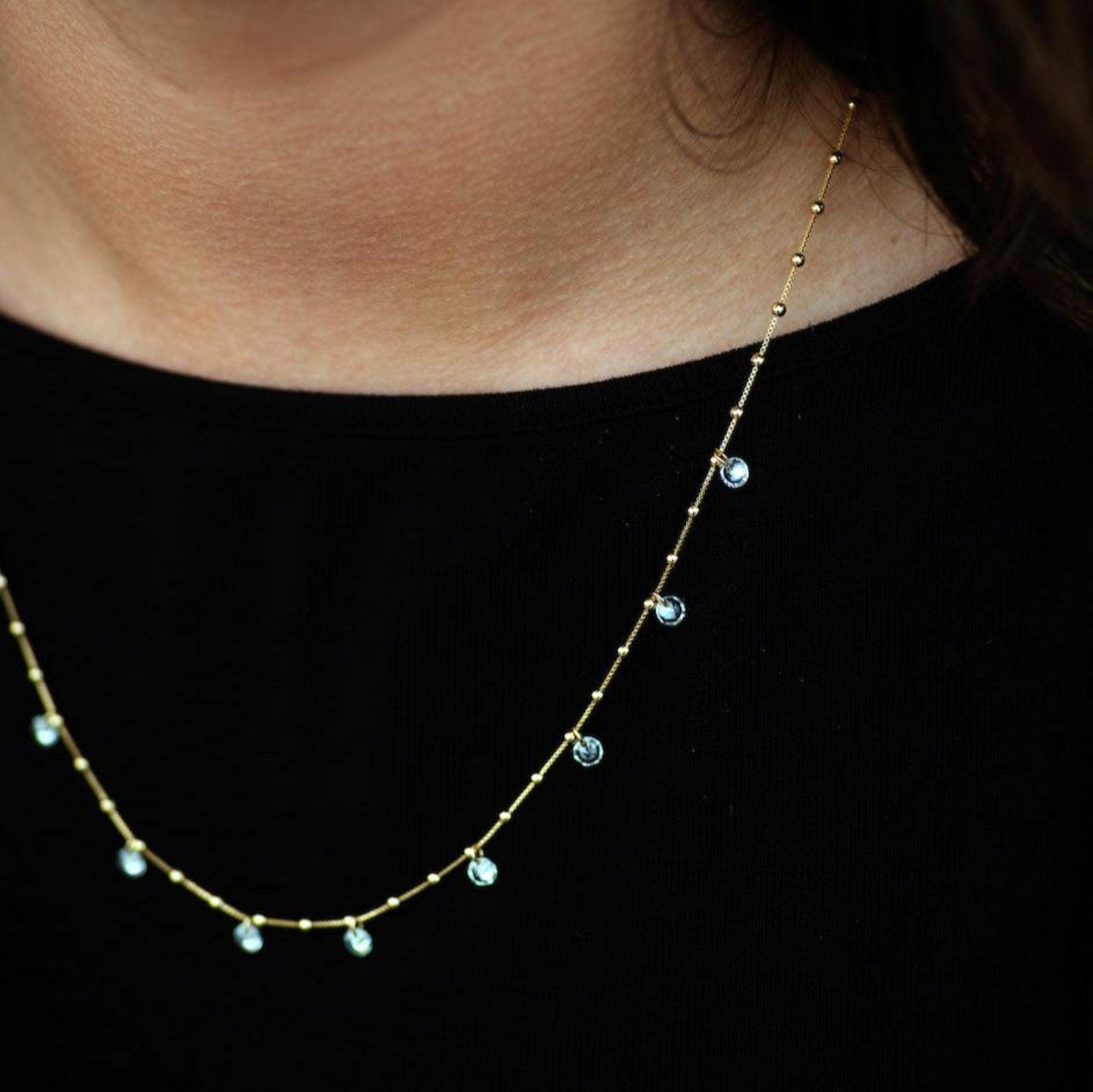 Gold Crystal Charm Necklace, Sparkle Dangle Necklace, Layering Charm Necklace, Bride Charm Necklace, Dainty Bridesmaid Necklace